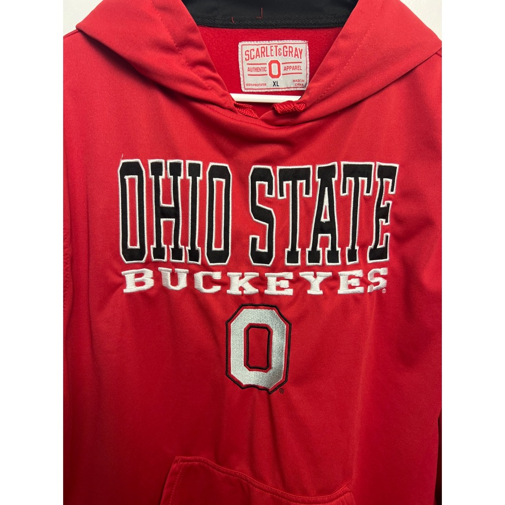 Scarlet & Gray Ohio State Buckeyes Red Embroidered Hoodie Mens XL Polyester - Picture 2 of 10